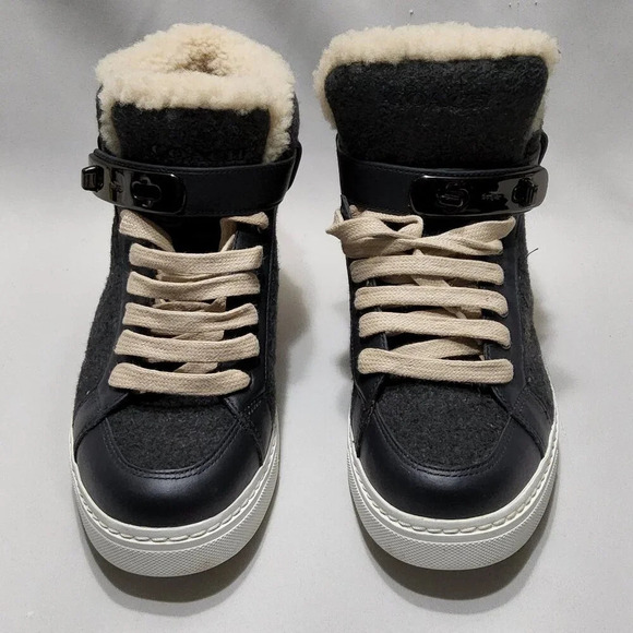 Coach Richmond Women's Sneakers Fleece Lined Gray size 7B  High top wool Leather - Picture 2 of 11
